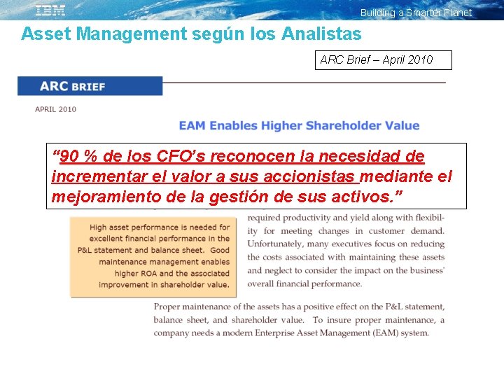 Building a Smarter Planet Asset Management según los Analistas ARC Brief – April 2010