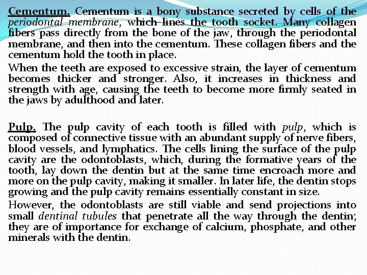 Cementum is a bony substance secreted by cells of the periodontal membrane, which lines