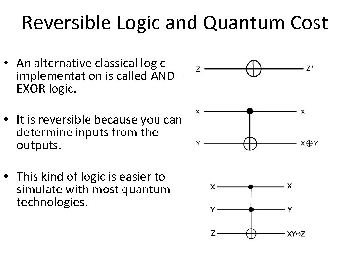 Reversible Logic and Quantum Cost • An alternative classical logic implementation is called AND