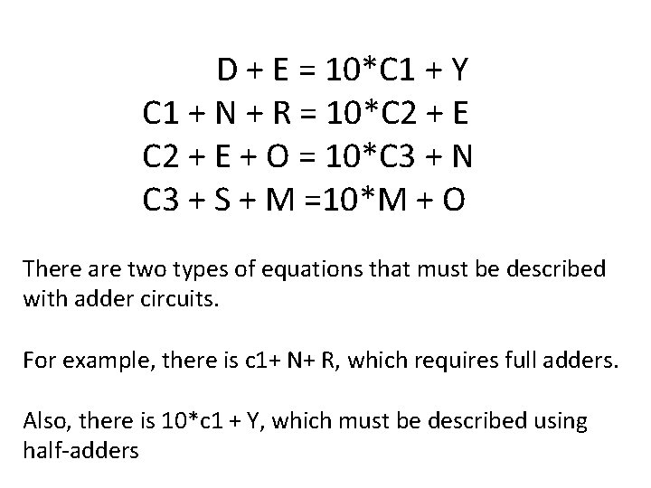 D + E = 10*C 1 + Y C 1 + N + R