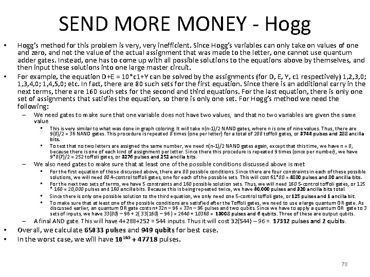 SEND MORE MONEY - Hogg • • Hogg’s method for this problem is very,