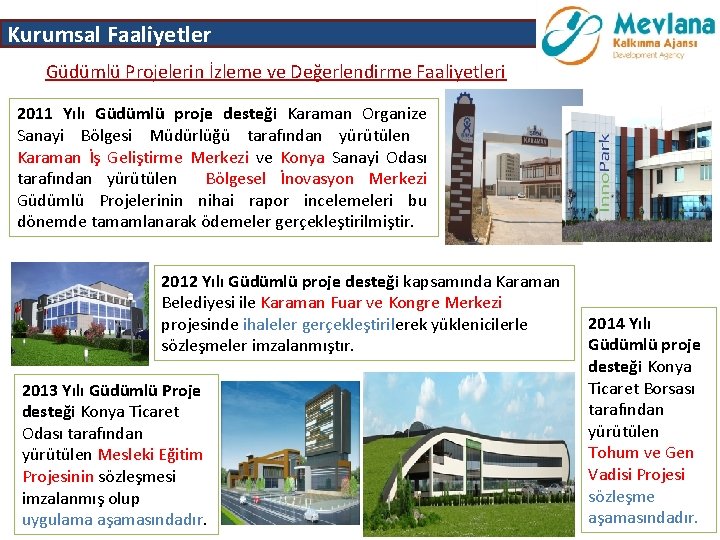 Kurumsal Faaliyetler Güdümlü Projelerin İzleme ve Değerlendirme Faaliyetleri 2011 Yılı Güdümlü proje desteği Karaman