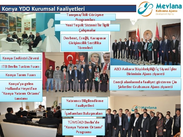 Konya YDO Kurumsal Faaliyetleri Tanışma/İkili Görüşme Programları Yeni Teşvik Sistemi İle İlgili Çalışmalar Derbent,