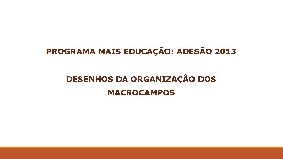 PROGRAMA MAIS EDUCAÇÃO: ADESÃO 2013 DESENHOS DA ORGANIZAÇÃO DOS MACROCAMPOS 