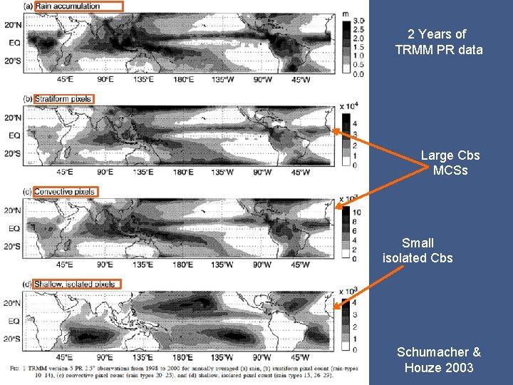 2 Years of TRMM PR data Large Cbs MCSs Small isolated Cbs Schumacher &