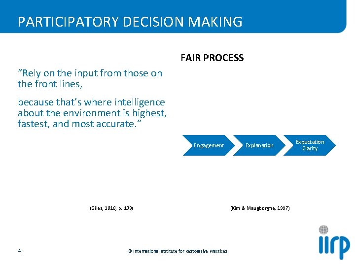 PARTICIPATORY DECISION MAKING FAIR PROCESS “Rely on the input from those on the front