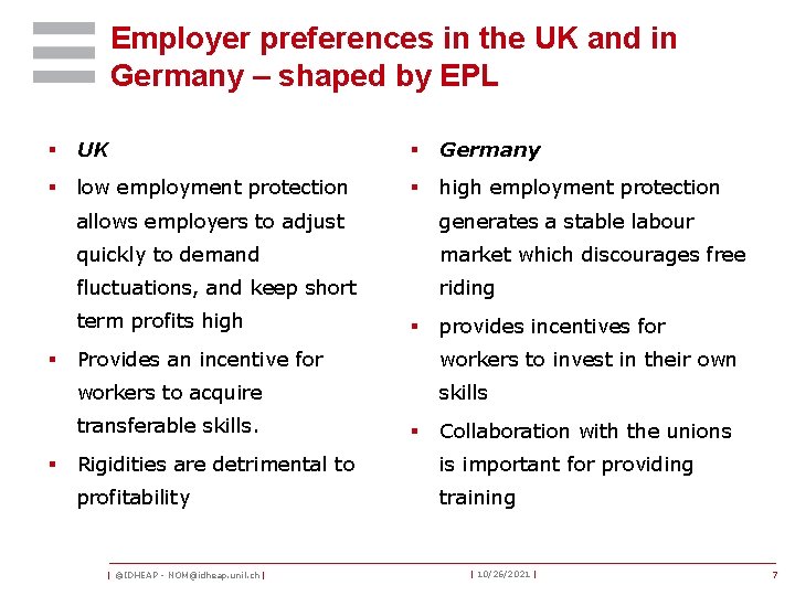 Employer preferences in the UK and in Germany – shaped by EPL § UK