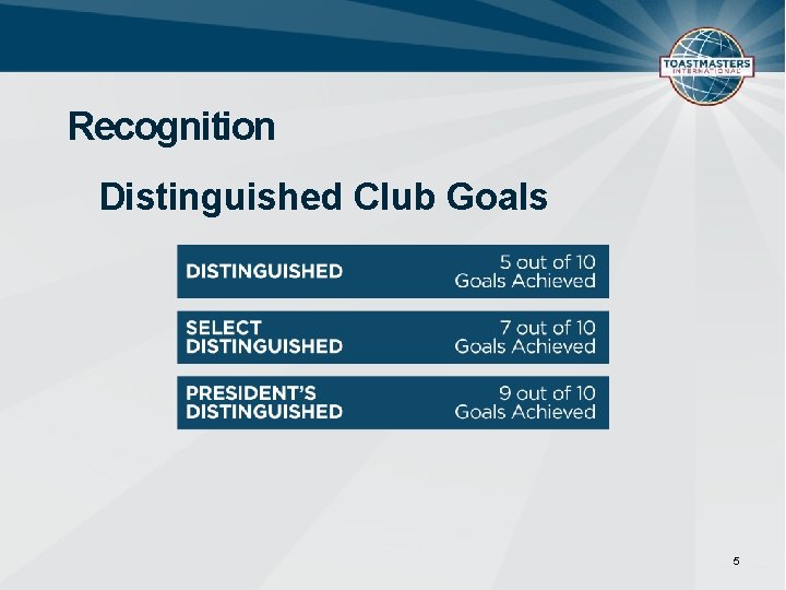 Recognition Distinguished Club Goals 5 