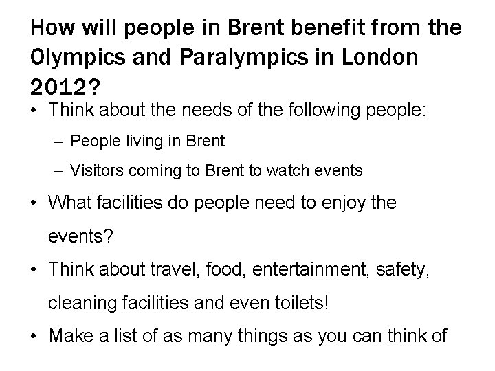 How will people in Brent benefit from the Olympics and Paralympics in London 2012?