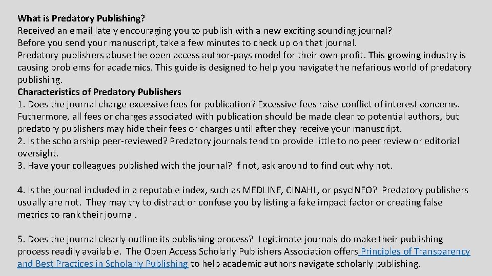 What is Predatory Publishing? Received an email lately encouraging you to publish with a