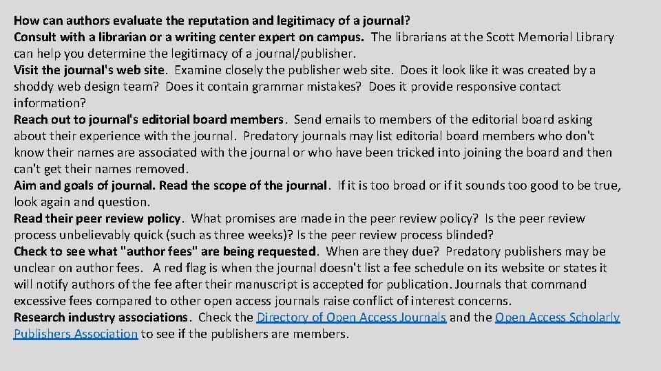 How can authors evaluate the reputation and legitimacy of a journal? Consult with a