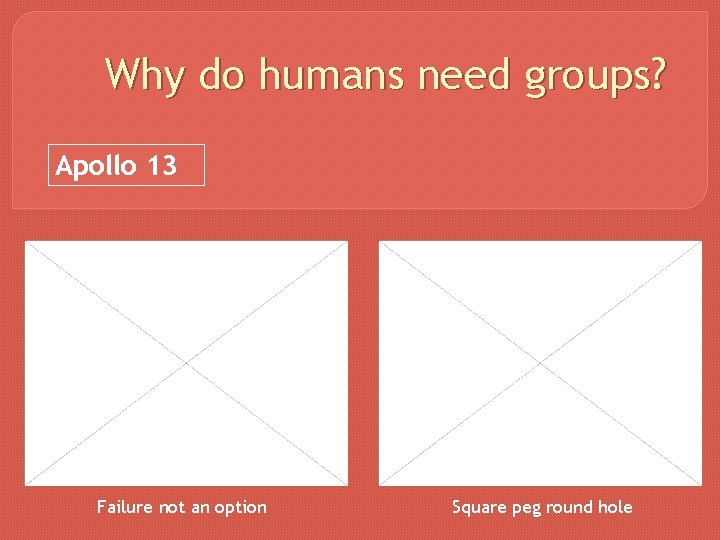 Why do humans need groups? Apollo 13 Failure not an option Square peg round
