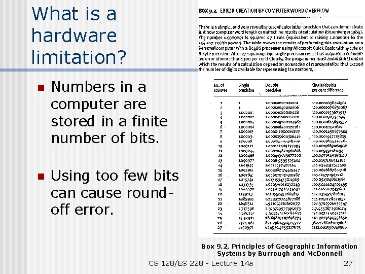 What is a hardware limitation? n Numbers in a computer are stored in a