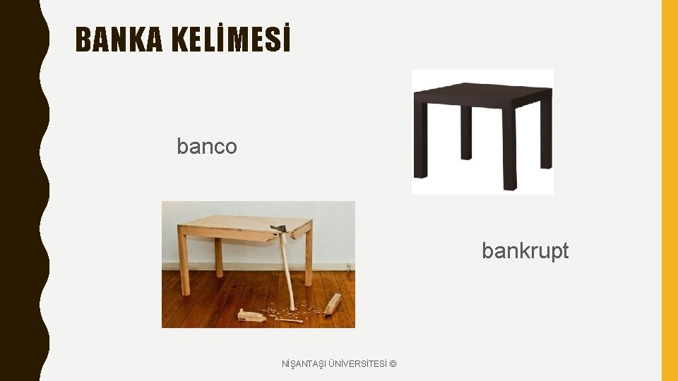 BANKA KELİMESİ banco bankrupt NİŞANTAŞI ÜNİVERSİTESİ © 