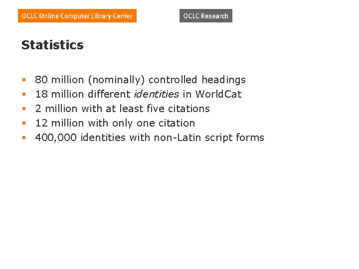 Statistics § § § 80 million (nominally) controlled headings 18 million different identities in