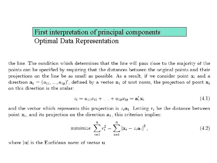 First interpretation of principal components Optimal Data Representation 