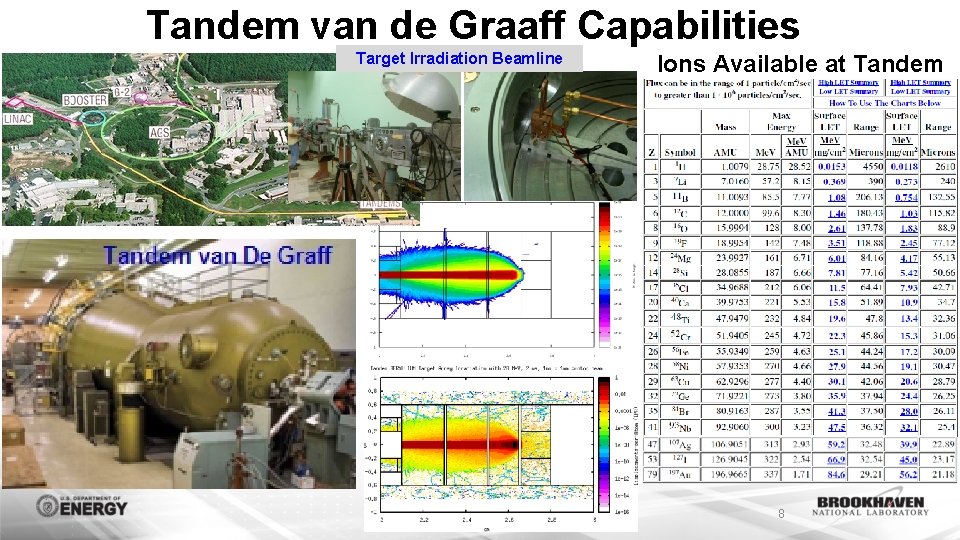 Tandem van de Graaff Capabilities Target Irradiation Beamline Ions Available at Tandem 8 