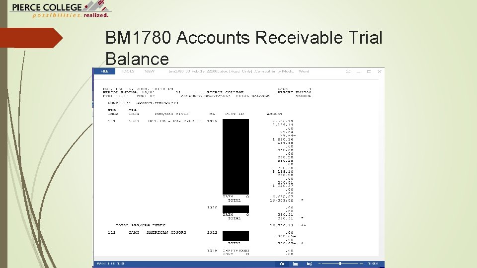 BM 1780 Accounts Receivable Trial Balance 