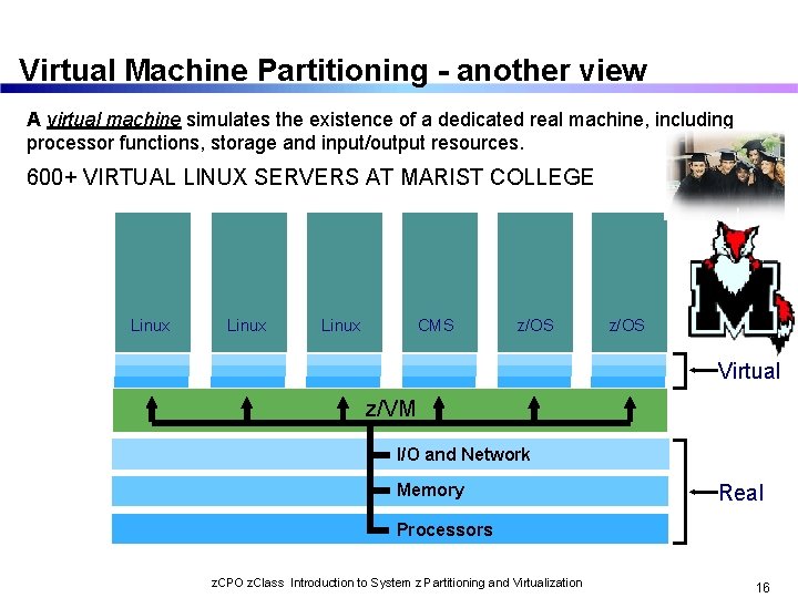 Virtual Machine Partitioning - another view A virtual machine simulates the existence of a