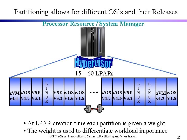 Partitioning allows for different OS’s and their Releases Processor Resource / System Manager 15