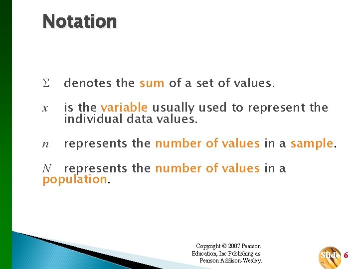 Notation denotes the sum of a set of values. x is the variable usually