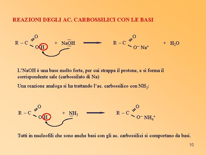 REAZIONI DEGLI AC. CARBOSSILICI CON LE BASI O ═ R –C O-H + Na.