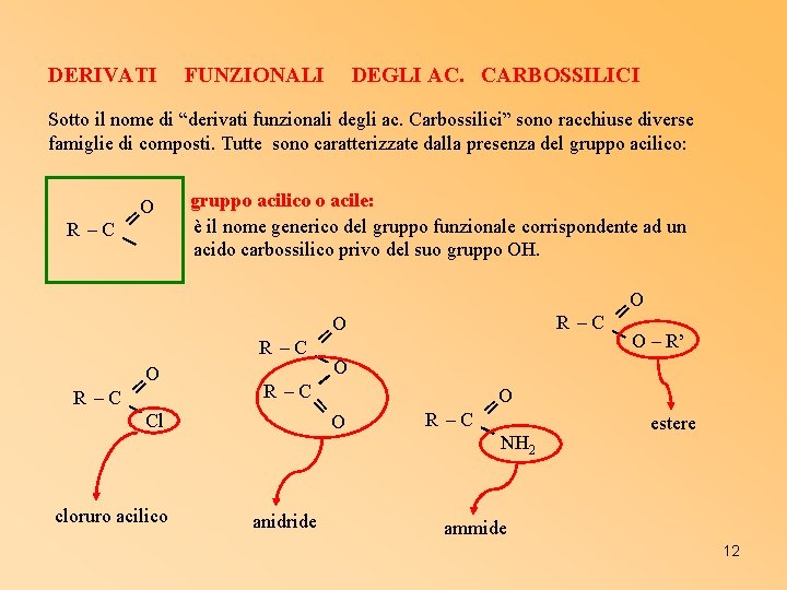 DERIVATI FUNZIONALI DEGLI AC. CARBOSSILICI Sotto il nome di “derivati funzionali degli ac. Carbossilici”