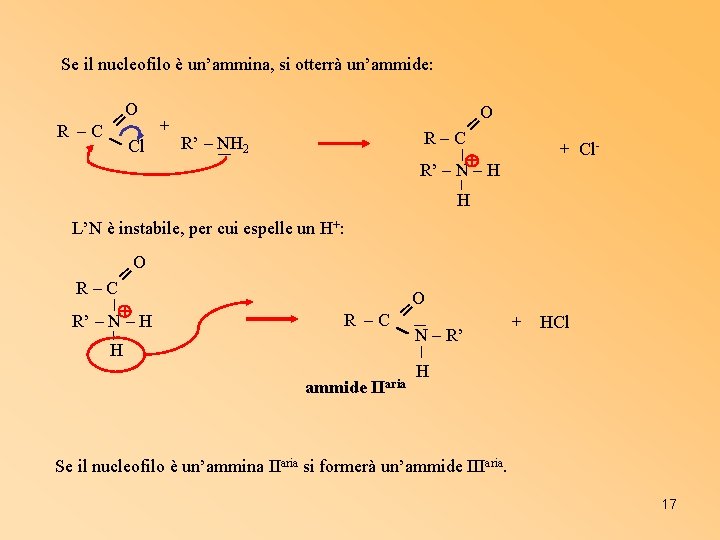 Se il nucleofilo è un’ammina, si otterrà un’ammide: O + R –C ═ R’
