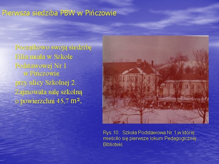 Pierwsza siedziba PBW w Pińczowie Początkowo swoją siedzibę Filia miała w Szkole Podstawowej Nr