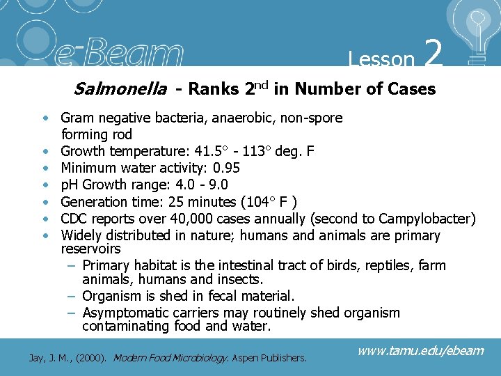Lesson 2 Salmonella - Ranks 2 nd in Number of Cases • Gram negative