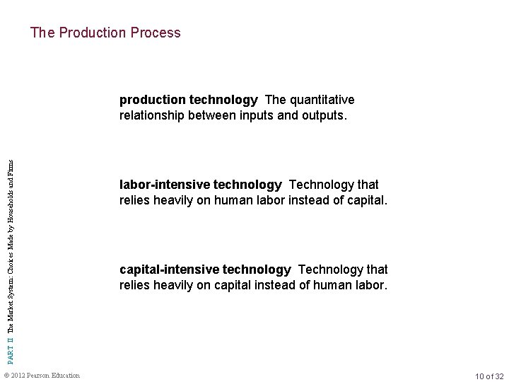 The Production Process PART II The Market System: Choices Made by Households and Firms