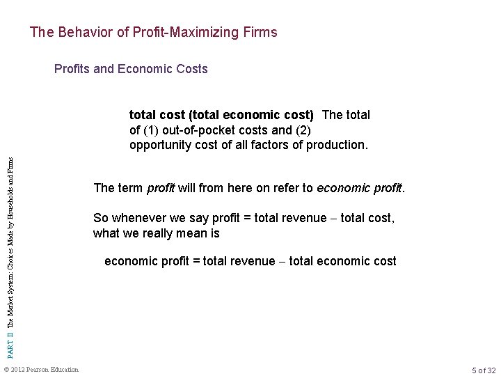 The Behavior of Profit-Maximizing Firms Profits and Economic Costs PART II The Market System: