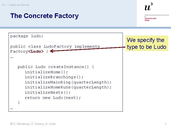 P 2 — Clients and Servers The Concrete Factory package ludo; public class Ludo.