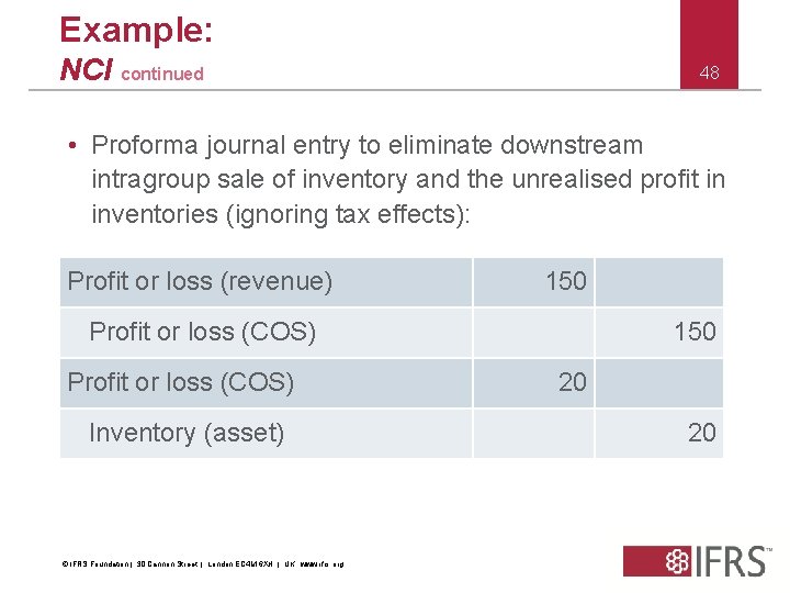 Example: NCI continued 48 • Proforma journal entry to eliminate downstream intragroup sale of