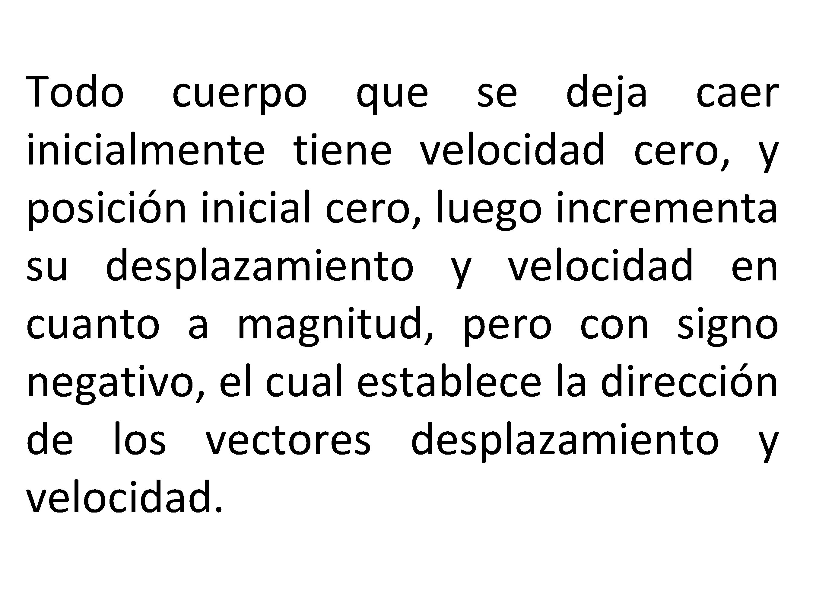 Todo cuerpo que se deja caer inicialmente tiene velocidad cero, y posición inicial cero,