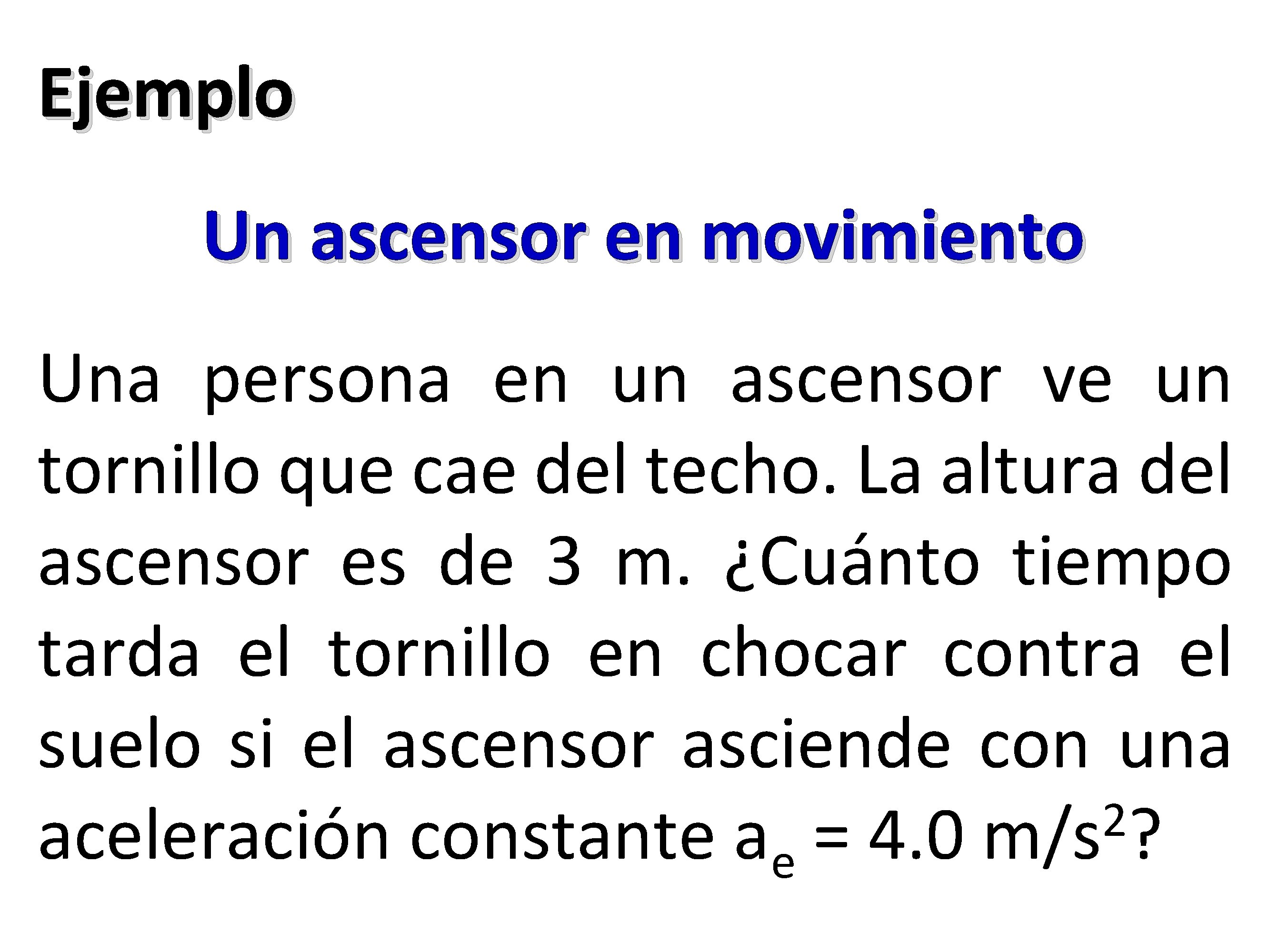 Ejemplo Un ascensor en movimiento Una persona en un ascensor ve un tornillo que