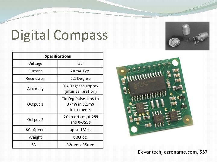 Digital Compass Specifications Voltage 5 v Current 20 m. A Typ. Resolution 0. 1