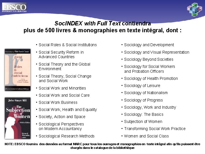 Soc. INDEX with Full Text contiendra plus de 500 livres & monographies en texte