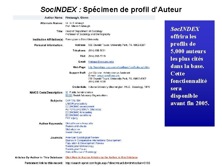 Soc. INDEX : Spécimen de profil d’Auteur Soc. INDEX offrira les profils de 5,