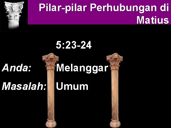 Pilar-pilar Perhubungan di Matthew's Relational Pillars Matius 5: 23 -24 Anda: Melanggar Masalah: Umum