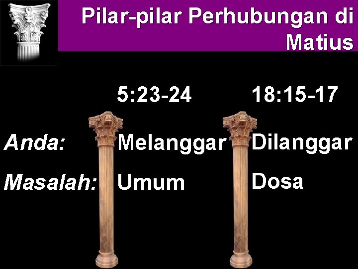 Pilar-pilar Perhubungan di Matthew's Relational Pillars Matius Anda: 5: 23 -24 18: 15 -17