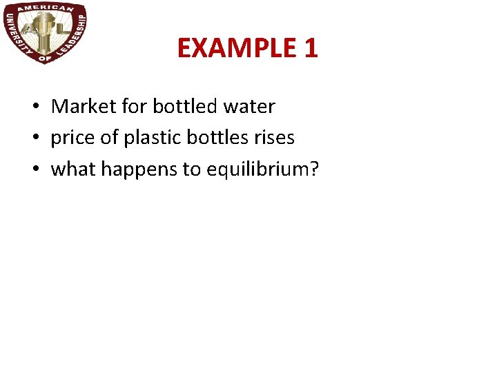 EXAMPLE 1 • Market for bottled water • price of plastic bottles rises •