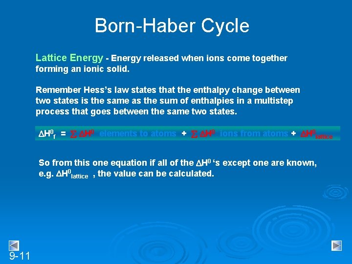 Born-Haber Cycle Lattice Energy - Energy released when ions come together forming an ionic