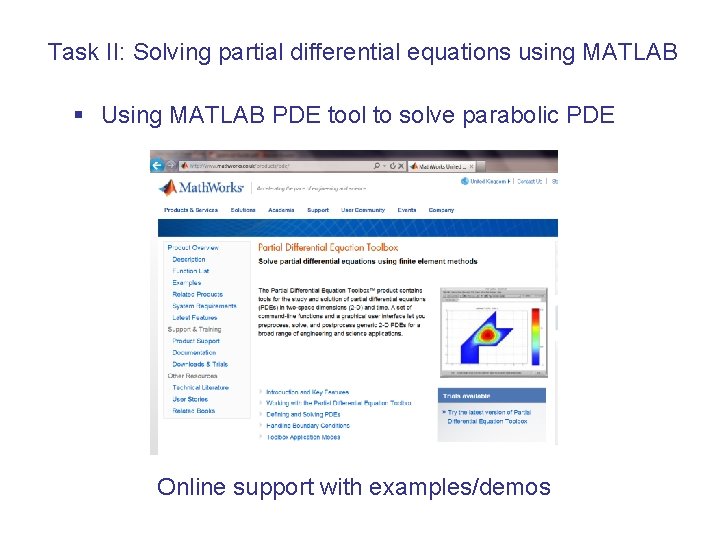 Task II: Solving partial differential equations using MATLAB § Using MATLAB PDE tool to