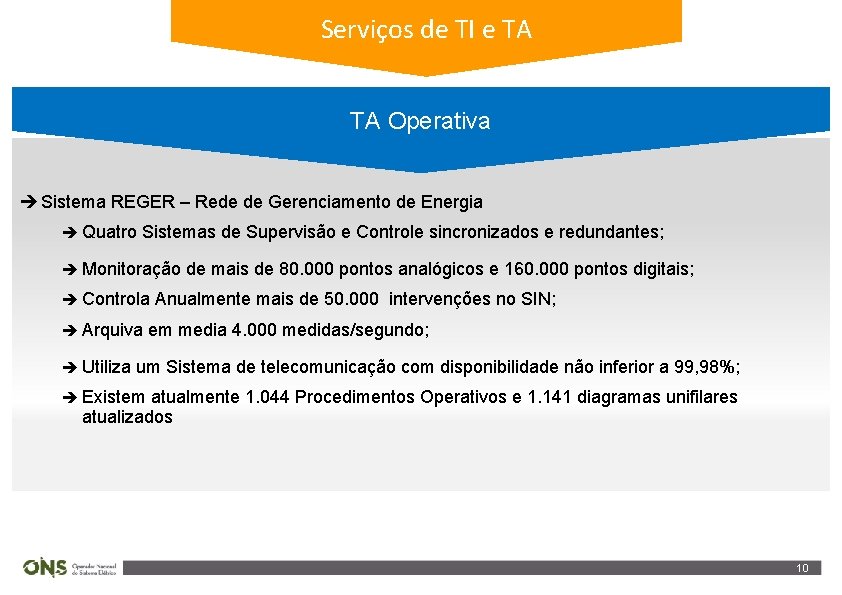 Serviços de TI e TA TA Operativa è Sistema REGER – Rede de Gerenciamento