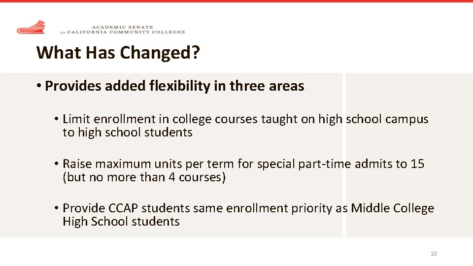 What Has Changed? • Provides added flexibility in three areas • Limit enrollment in