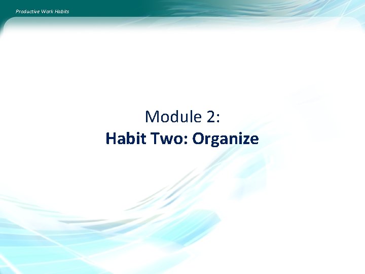 Productive Work Habits Module 2: Habit Two: Organize 