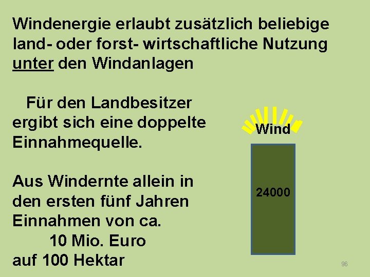 Windenergie erlaubt zusätzlich beliebige land- oder forst- wirtschaftliche Nutzung unter den Windanlagen Für den