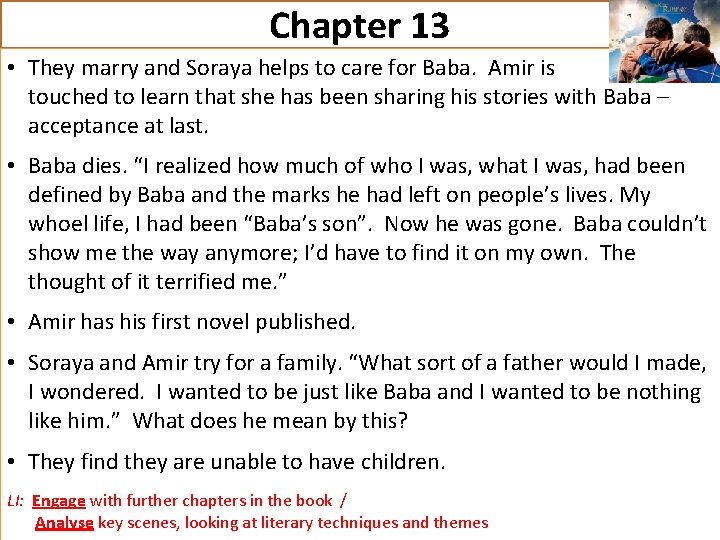 Chapter 13 • They marry and Soraya helps to care for Baba. Amir is