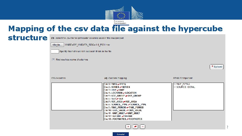 Mapping of the csv data file against the hypercube structure 12 Eurostat 